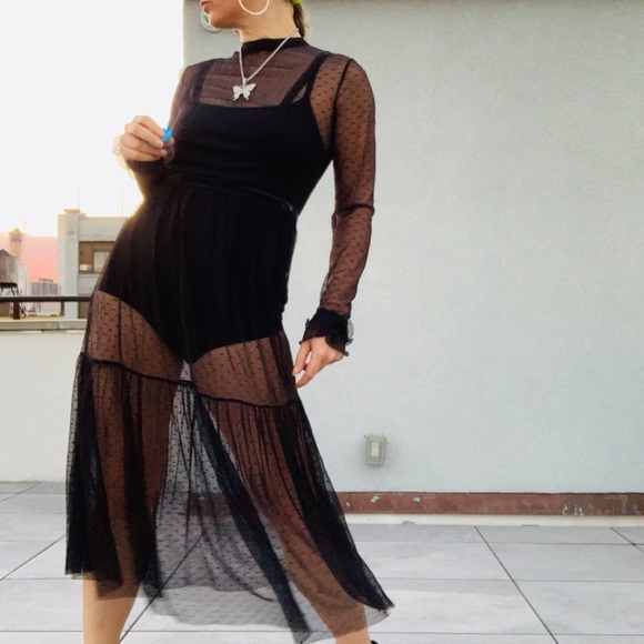 Who What Wear Boho Sheer Full Lace Mesh Long Dress - Picture 14 of 16